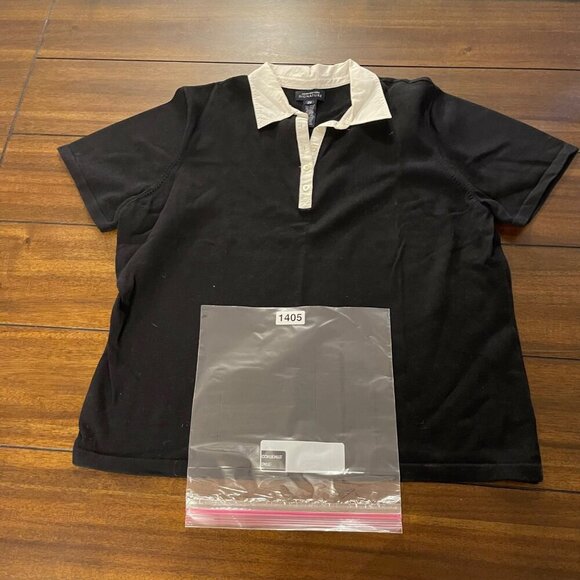 Jones New York Signature Black & White Polo Shirt Size 2X v--neck short sleeve - Picture 7 of 8